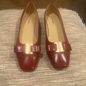 Paravano Red Leather Flats Womens EU 37.5 US 7 Gold Buckle Low Heel New